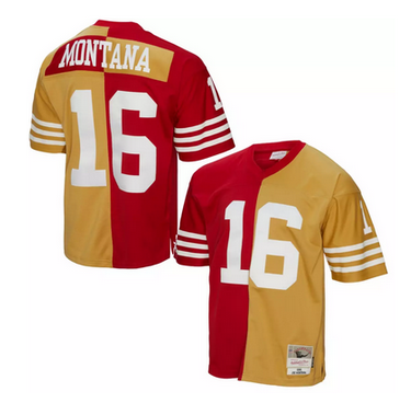 Men's San Francisco 49ers Customized Red Gold Split 1990 Throwback Stitched Jersey Men's San Francisco 49ers Customized Red Gold Split 1990 Throwback Stitched Jersey